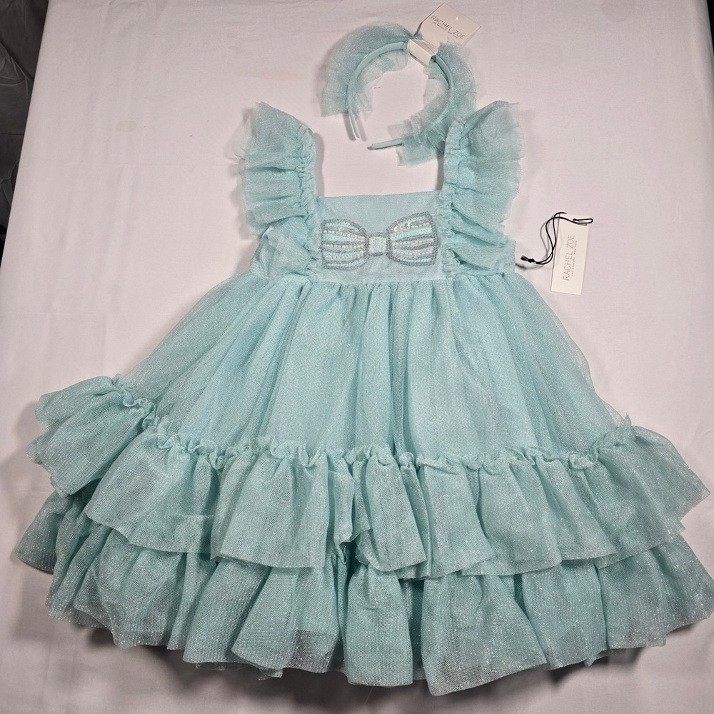 Rachel Zoe Girls 4T Princess Mint Green Tulle Ruffle Dress and Headband Set NWT